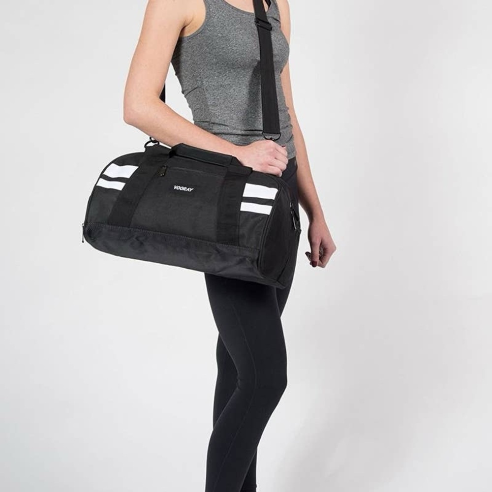 Vooray Gym Bag – Black with White Stripes – Compact Duffel with Shoe Compartment - Picture 10 of 10